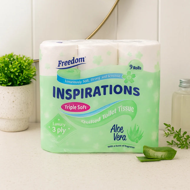 OKEYWOW Freedom Quilted Aloe Vera 9-pack 3-ply luxury toilet paper rolls, soft and plush bathroom tissue with quilted design