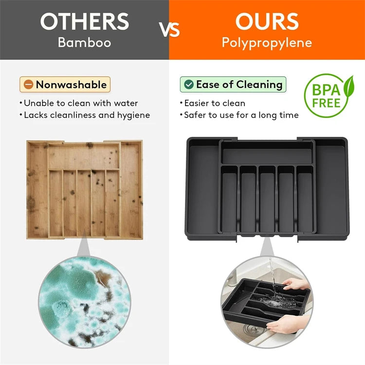 LMETJMA Expandable Silverware Cutlery Utensil Organizer Tray Kitchen Drawer Organizer Adjustable Flatware Cutlery Holder JT305