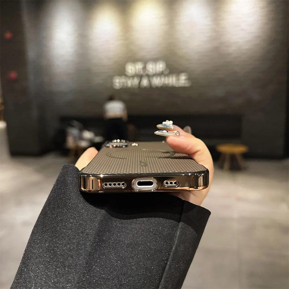 Luxury Kevlar Pattern For Magsafe Slim Frameless Phone Case For iPhone 16 17 Air 15 14 13 Pro Max Wireless Charging Plated Cover