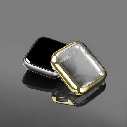 Silicone Apple Watch case and screen protector bumper for Series 9 to 3, 38mm to 46mm, by OKEYWOW, showing protective design.