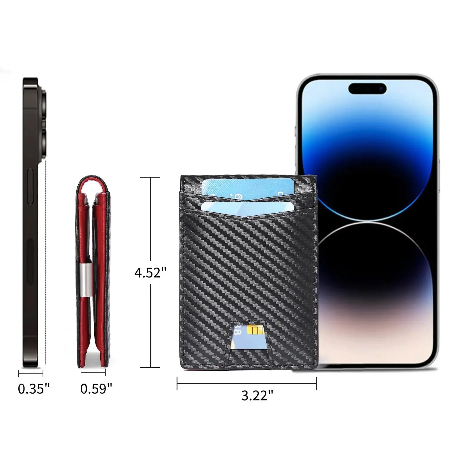 RFID Blocking Dollar Clip Design,Ultra-Thin Carbon Fiber Wallet for Men - Slim Synthetic Leather Card Holder Minimalist Style