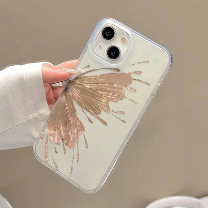 OKEYWOW iPhone butterfly case in gold with clear TPU shockproof cover for iPhone 11 to 17 Pro Max, Mini, Plus models.