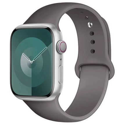 Apple Watch silicone sport band by OKEYWOW for Series 9, Ultra, SE, 3, 2, 44mm and 40mm models, shown on a black watch face