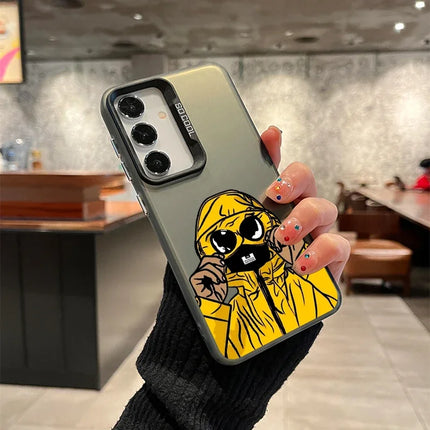 Samsung character-themed shockproof TPU case with laser design for Galaxy A series phones, featuring colorful masked character artwork.