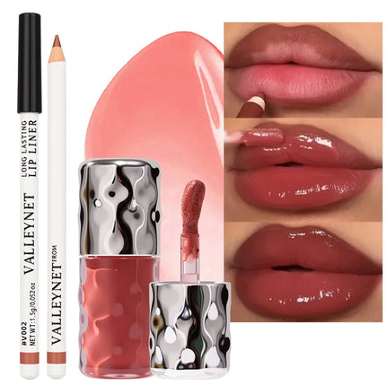 Velora Beauty 2pcs Lip Gloss & Lip Liner Set Waterproof Long Lasting Moisturising
