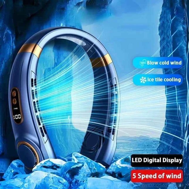 Portable Bladeless Neck Fan USB Rechargeable 4000mAh with LED Display