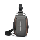 Men’s Oxford fabric sling bag by OKEYWOW with zip closure, motorcycle crossbody design, phone pocket, ideal for daily commute.