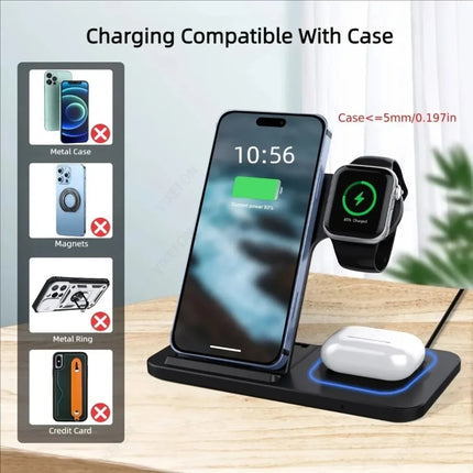 FoldMate 3in1 30W Wireless Charging Station for iPhone 17–12 Pro Max Watch AirPods Fast Dock