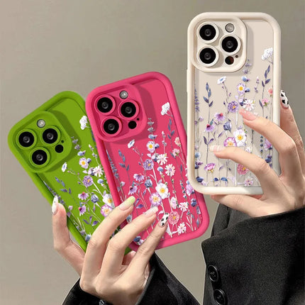 Purple flower silicone case for iPhone, shockproof matte cover by OKEYWOW for iPhone 11, 12, 13, 14, 15, 16, XR, XS, SE, Pro Max
