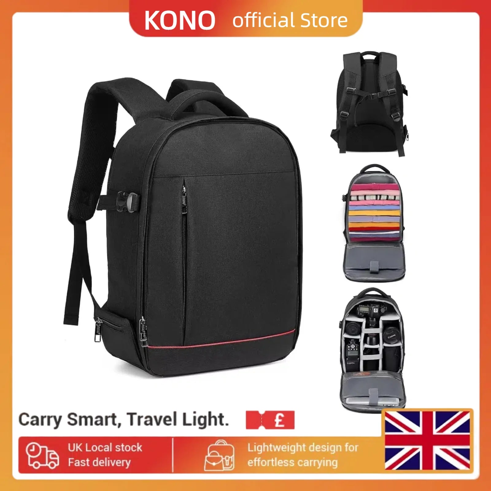Waterproof Camera Backpack - DSLR/SLR Photography Bag with Tripod Holder & Removable Padded Insert for Canon/Nikon/Fuji/Sony