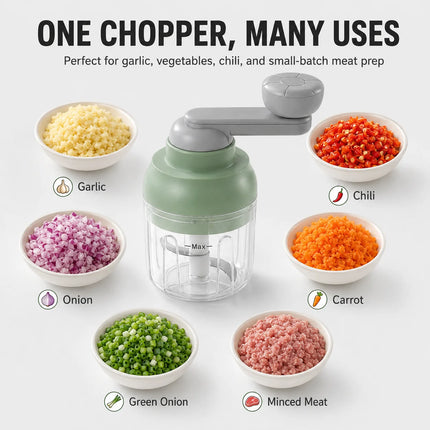250ml Manual Food Chopper Hand Crank Vegetable & Garlic Processor