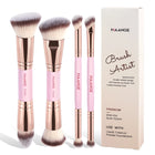 Velora 4Pcs Dual-End Makeup Brush Set with Travel Case for Face & Eyes