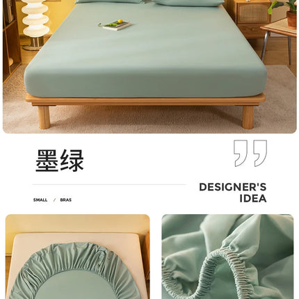 Dark blue solid color fitted sheet for single, double, queen beds by OKEYWOW, elastic mattress cover with 140x190 or 200x220 size.