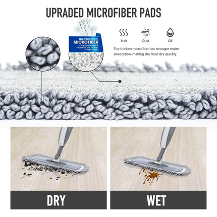 OKeyWOW Magic Spray Mop with microfiber pads, 360-degree handle, ideal for wooden floors and home kitchen cleaning.