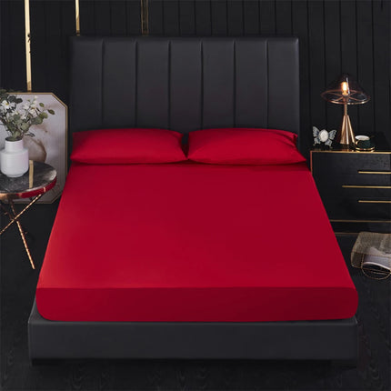OKEYWOW waterproof fitted bed sheet with elastic edges, anti-slip mattress protector in single, double, queen, and king sizes.
