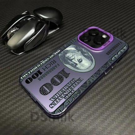 Okeywow shockproof iPhone dollar design case in laser PC and TPU for models 11 to 16, featuring a dollar pattern and protective cover