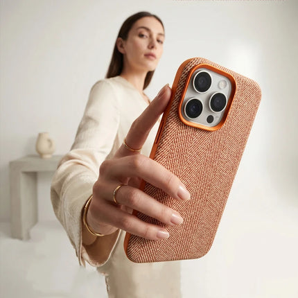 Heritage Weave PU Leather MagSafe Case for iPhone 17/16/15 Pro Max Alloy Lens Wireless Cover
