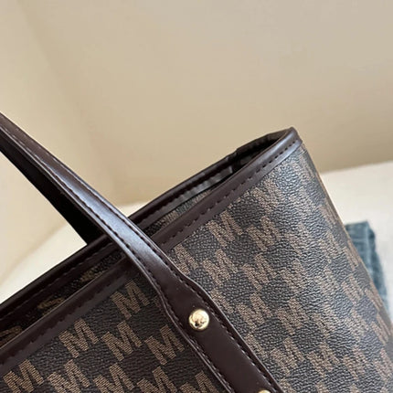 Large capacity OKEYWOW shoulder bag with letter print, luxury tote, clutch, and retro commuter style in structured design.