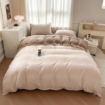 Okeywow solid color brushed fabric bedding set with duvet cover, pillowcases, bed sheet, suitable for single, queen, or king beds