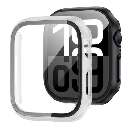 OKEYWOW Apple Watch tempered glass screen protector for Series 10-3, SE, 40-46mm, showing a clear protective film on the watch face.