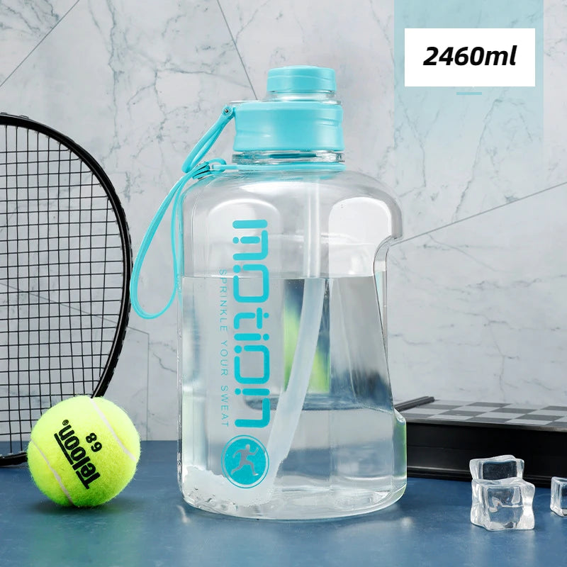 2 Liter Sports Water Bottle With Straw Large Capacity Fitness With Scale Gradient Kettle Outdoor Plastic Portable Water Bottle