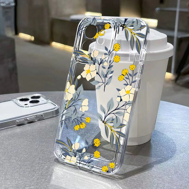 Pink silicone flower iPhone case by OKEYWOW, shockproof soft cover for iPhone 11 to 17 Pro Max, with colorful floral design.