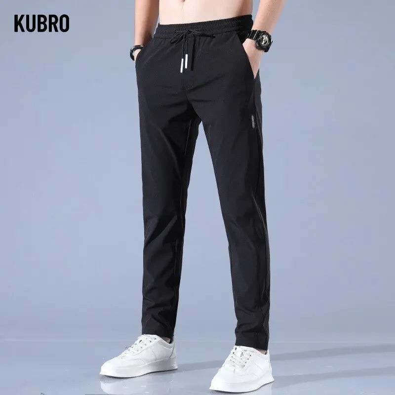 Ice Silk Men's Pants 2023 Summer New Black Gray Thin Business Casual Pants Outdoor Elastic Breathable Straight Leg Sweatpants