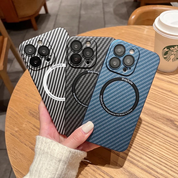 Carbon Fiber Hard Back Phone Case – Ultra-Thin Camera Protection Cover for iPhone 17/16/15/14/13/12/11 Pro Max/X/XS Max