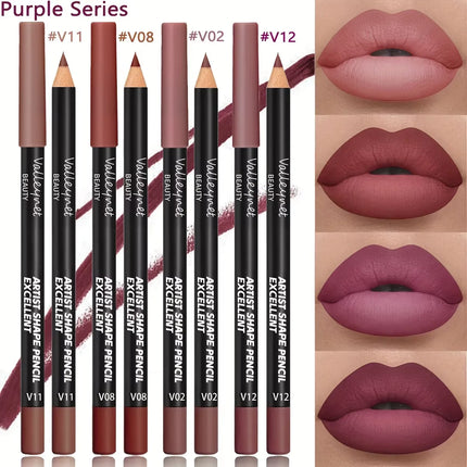 Velora Beauty 4pcs Matte Lip Liner Set Waterproof Long Lasting Brown Purple Pink Series