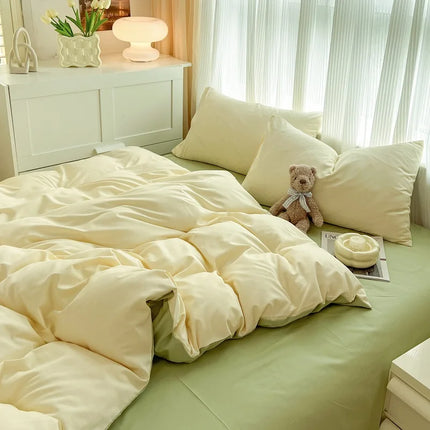 Okeywow solid color brushed fabric bedding set with duvet cover, pillowcases, and bed sheet for single, queen, or king size beds