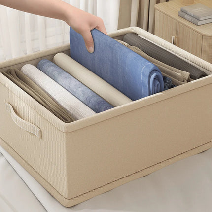 OKEYWOW jeans and underwear storage organizer box with compartments for bras, socks, and clothing organization in wardrobe.