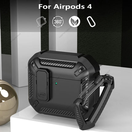 OKEYWOW AirPods 4 security lock case with TPU and PC protective cover, featuring a hook for 4th generation wireless earbuds.