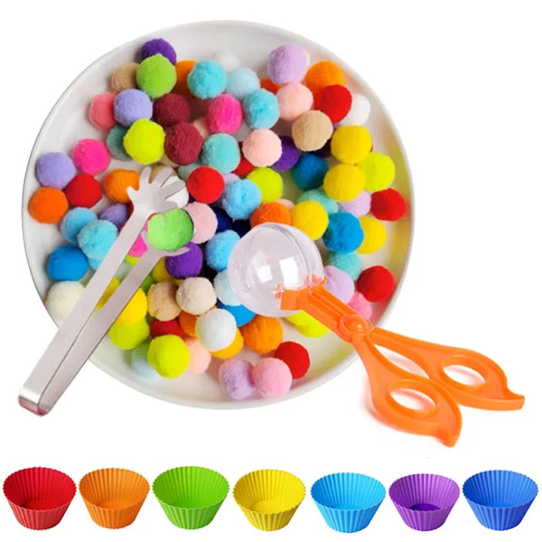 Colorful Plush Ball Sorting Game: Montessori Early Education Toy for Children's Fine Motor Skill Development and Learning Counting