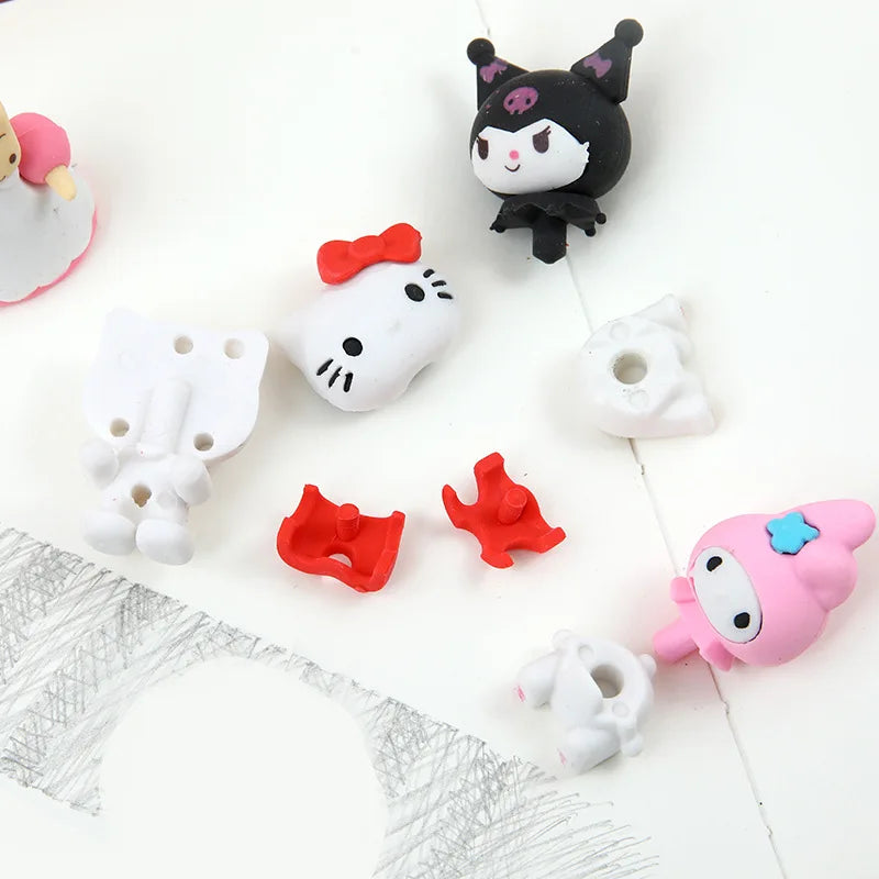 Sanrio Hello Kitty Pencil Eraser Set: Kuromi, Cinnamoroll, Melody - Student Stationery Erasers in 4/8/64Pcs Cartoon Anime Figure Toy Gift