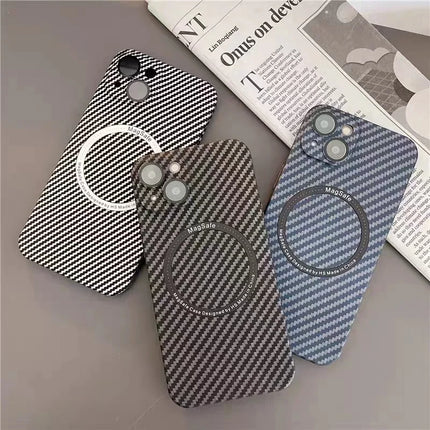 OKEYWOW iPhone carbon fiber case with ultra-thin design and camera protection for models 11 to 17, hard back cover.