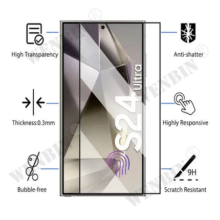 Samsung Galaxy S22 Ultra Plus FE tempered glass screen protector, clear and durable, from OKEYWOW.
