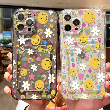 OKEYWOW iPhone Dinosaur Silicone Case with card slot for models 11 to 17 Pro Max, featuring colorful dinosaur design and soft cover.