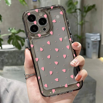 Pink heart-shaped TPU shockproof iPhone case by OKEYWOW for iPhone 11 Pro Max, XR, XS, 12, 13, 14, 15, 16, 17 series