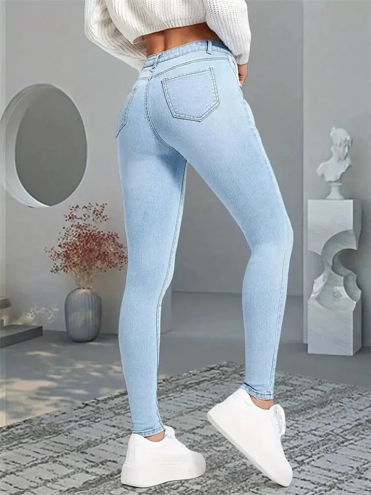 Women's Stretch Skinny Jeans: Lady Slim Fit Pencil Jeans, Girls Leggings, Straight Leg Denim Pants. Blue, Gray, Black Sexy Long Trousers