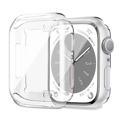 OKEYWOW silicone Apple Watch case and screen protector bumper for Series 9 to 3, 38mm to 46mm, in black with precise cutouts.