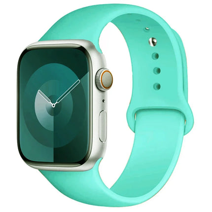 Apple Watch silicone sport strap by OKEYWOW for Series 9, Ultra, SE, and 3 in 38mm to 49mm sizes, showing the black band.