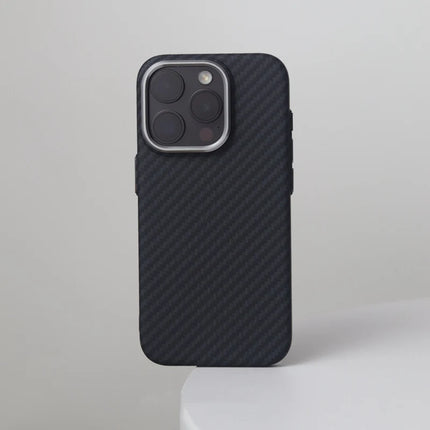 iPhone MagSafe Case Alloy Lens 3D Relief Carbon Fiber Texture Hard PC Wireless Charging Cover