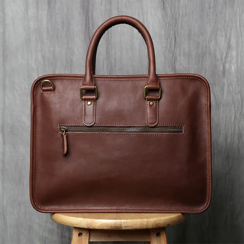 NZPJ Retro Men's Briefcase Leather Laptop Bag Top Layer Cowhide Casual Handbag 14 Inch Business Shoulder Bag Messenger Bag