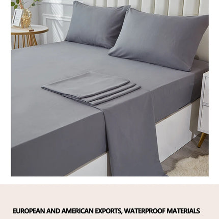 Waterproof Bed Sheet Set 3/4pcs Fitted Sheet Pillowcases Soft Queen King Twin White Gray