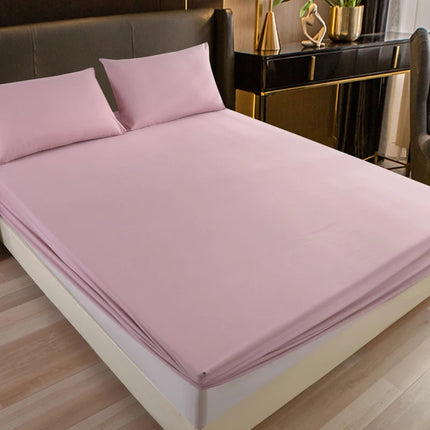 OkeyWOW solid color cotton fitted sheet with elastic edges on king and queen size mattresses, non-slip mattress cover.