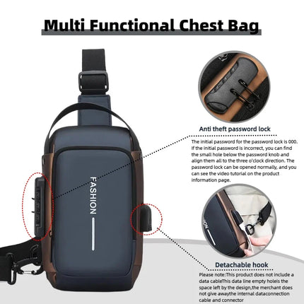Men’s Oxford fabric sling bag by OKEYWOW with zip closure, crossbody style, motorcycle design, and phone pocket for daily commute.