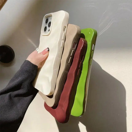 Glossy soft shockproof iPhone case with 3D wave plating design by OKEYWOW for models 16/15/14/13/12/11 Pro Max XR XS SE 8/7 Plus