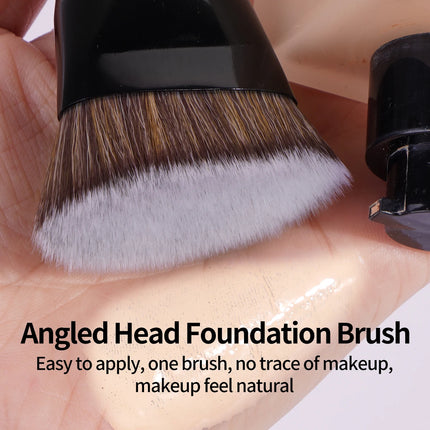 Velora Beauty 4pcs Makeup Brush Set Flat Top Foundation Angled Contour Dense Bristles