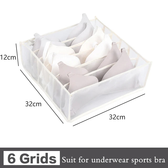 OKEYWOW underwear drawer organizer with compartments for bras, jeans, and scarves, helping keep wardrobe tidy and organized.