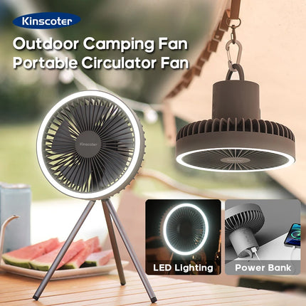 All-in-One Camping Air Fan with Power Bank & LED Light – Portable Rechargeable Circulator (10000mAh/4000mAh)